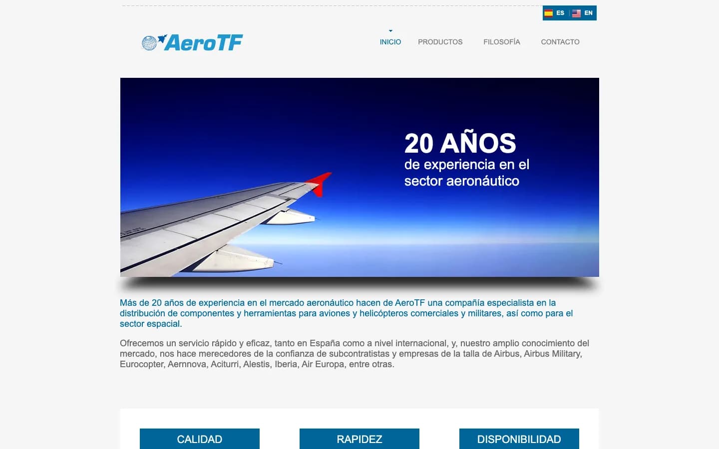 Versión anterior del sitio web de AeroTF, con su cabecera y portada aérea.